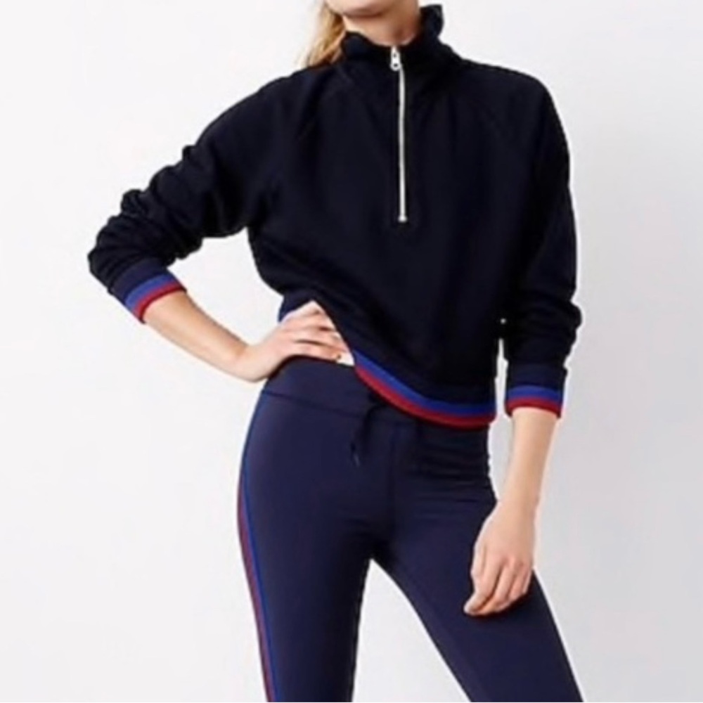 J. Crew Navy Half-zip jacket/sweatshirt sport stripe, size S cropped mock neck